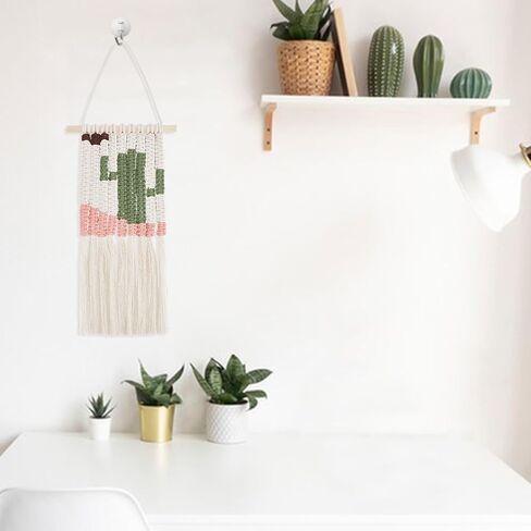 WEBEEDY Macrame Kit for Beginners DIY Macrame Wall Hanging Craft Set Boho Cactus Macrame Tapestry Wall Decor DIY Macrame Cord Kit with 61 Yard Cotton Cord, Wooden Stick and Other Supplies,20x60cm in Saudi Arabia