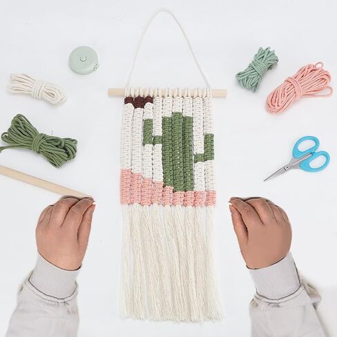 WEBEEDY Macrame Kit for Beginners DIY Macrame Wall Hanging Craft Set Boho Cactus Macrame Tapestry Wall Decor DIY Macrame Cord Kit with 61 Yard Cotton Cord, Wooden Stick and Other Supplies,20x60cm in Saudi Arabia