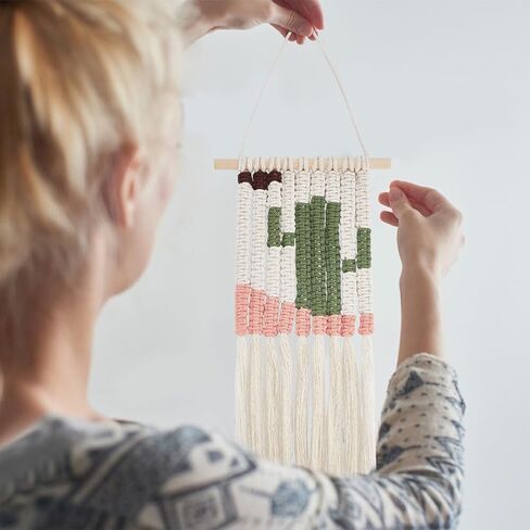 WEBEEDY Macrame Kit for Beginners DIY Macrame Wall Hanging Craft Set Boho Cactus Macrame Tapestry Wall Decor DIY Macrame Cord Kit with 61 Yard Cotton Cord, Wooden Stick and Other Supplies,20x60cm in Saudi Arabia
