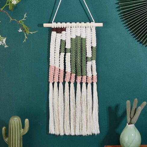 WEBEEDY Macrame Kit for Beginners DIY Macrame Wall Hanging Craft Set Boho Cactus Macrame Tapestry Wall Decor DIY Macrame Cord Kit with 61 Yard Cotton Cord, Wooden Stick and Other Supplies,20x60cm in Saudi Arabia