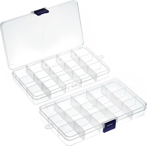 Thinp 2 Pack 15 Grids Bead Organizers and Storage Bead Containers Bead Organizer Box Plastic Jewelry Organizer Box Clear Organizer Box with Removable Dividers for Beads Earring Crafts in Saudi Arabia
