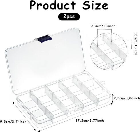 Thinp 2 Pack 15 Grids Bead Organizers and Storage Bead Containers Bead Organizer Box Plastic Jewelry Organizer Box Clear Organizer Box with Removable Dividers for Beads Earring Crafts in Saudi Arabia
