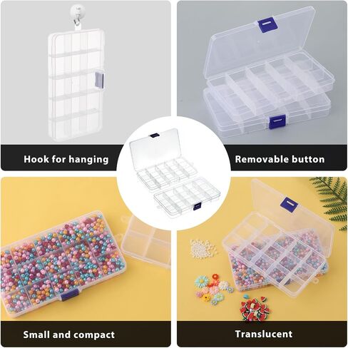 Thinp 2 Pack 15 Grids Bead Organizers and Storage Bead Containers Bead Organizer Box Plastic Jewelry Organizer Box Clear Organizer Box with Removable Dividers for Beads Earring Crafts in Saudi Arabia
