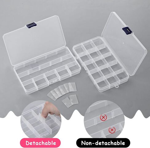 Thinp 2 Pack 15 Grids Bead Organizers and Storage Bead Containers Bead Organizer Box Plastic Jewelry Organizer Box Clear Organizer Box with Removable Dividers for Beads Earring Crafts in Saudi Arabia