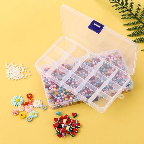 Thinp 2 Pack 15 Grids Bead Organizers and Storage Bead Containers Bead Organizer Box Plastic Jewelry Organizer Box Clear Organizer Box with Removable Dividers for Beads Earring Crafts in Saudi Arabia