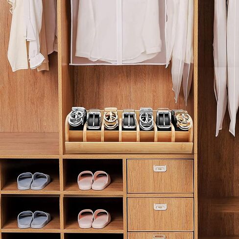 Wood Belt Organizer Box,7 Grids Belt Rack, Belt Organizer for Closet and Drawer, Belt Storage Organizer and Displayer, Belt Organizer for Men Women (Natural Wood) in Saudi Arabia