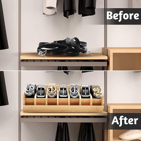 Wood Belt Organizer Box,7 Grids Belt Rack, Belt Organizer for Closet and Drawer, Belt Storage Organizer and Displayer, Belt Organizer for Men Women (Natural Wood) in Saudi Arabia