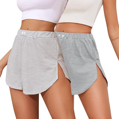 Prosoft&Hawiton Women Pajama Shorts Striped Sleeping Shorts Sleepwear Lounge Pj Bottoms with Button Front in Saudi Arabia