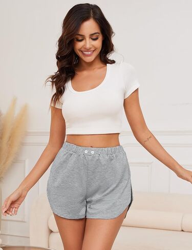 Prosoft&Hawiton Women Pajama Shorts Striped Sleeping Shorts Sleepwear Lounge Pj Bottoms with Button Front in Saudi Arabia
