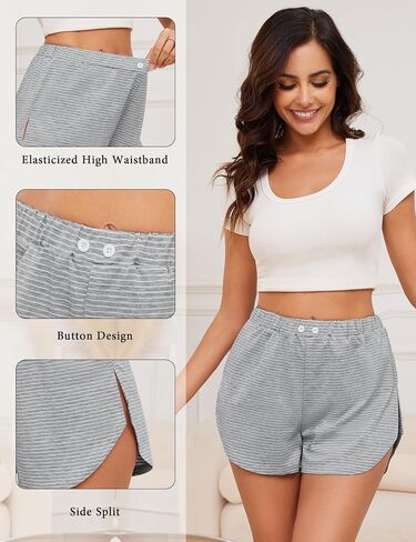 Prosoft&Hawiton Women Pajama Shorts Striped Sleeping Shorts Sleepwear Lounge Pj Bottoms with Button Front in Saudi Arabia