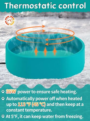3.2L Large Heated Water Bowl for Outdoor, 30W Thermostatic Control Heating Pet Bowl with 6.6Ft Bite-Proof Cord for Winter Dogs Cats Chickens Duck Squirrels in Kuwait