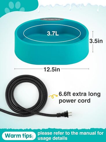 3.2L Large Heated Water Bowl for Outdoor, 30W Thermostatic Control Heating Pet Bowl with 6.6Ft Bite-Proof Cord for Winter Dogs Cats Chickens Duck Squirrels in Kuwait