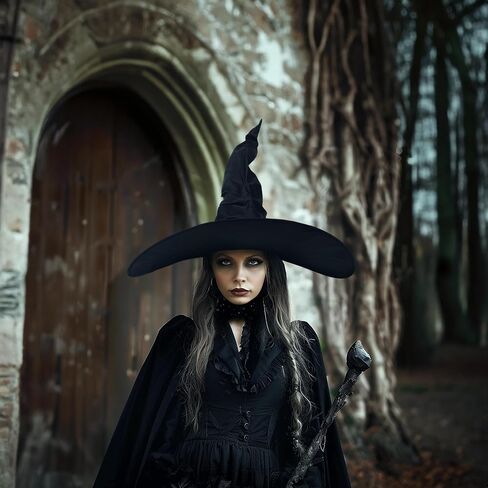 Halloween Women's Black Witch Hat Oversized Witches Hats Wide Brim Party Accessory in Saudi Arabia