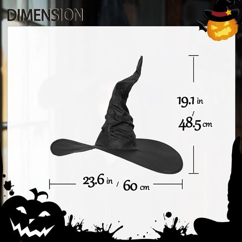 Halloween Women's Black Witch Hat Oversized Witches Hats Wide Brim Party Accessory in Saudi Arabia