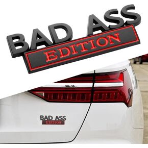 1 PC Car Bad Ass Edition Fender Badge Decals, 3.93" x 1.33" Three-Dimensional Tailgate Front Grille Hood Decals, Modified Decorative Replacement Accessories, for Most Cars (White & Black)