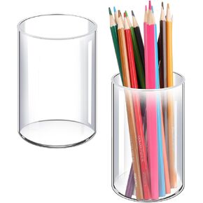 Acrylic Pen Holder 2 Pack, Acrylic makeup brush holder, Clear Pen Cup, Acrylic Cylinder Perfect for Desk organizer, Cylinder