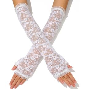 Lace Fingerless Gloves Long Bridal Gloves Opera Tea Party Arm Sleeves for Women and Girls