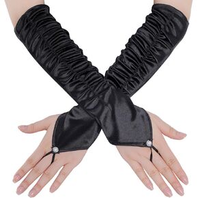 Long Fingerless Gloves Shirred Satin Gloves Opera Gloves Elbow Length Gloves 20s Novelty Costume Gloves for Women