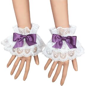 1 Pair Lolita Lace Gloves White Bow Hand Sleeve Sexy Lace Elastic Bracelet Women Ruffled Floral Lace Wrist Cuffs