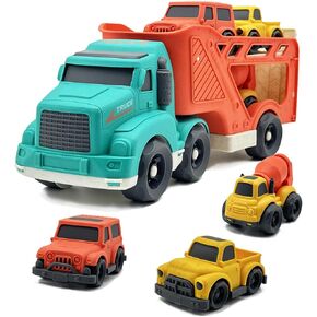 4 in 1 Toddlers Truck Toys for 1 2 3 4 Year Old, Truck Toy Set Includes Dump Truck, Garbage Truck, Mixer Cement, No BPA, Phthalates, PVC, Birthday Xmas Gifts for Toddlers,Outdoor Toys for Kid
