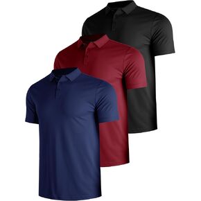 3 Pack Polo Shirts for Men Golf Performance Moisture Wicking Breathable Athletic Polyester Work Sport Polos