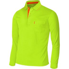 Men's Polo Shirt Long Sleeve Solid Polo Shirt Dri Fit T-Shirt Green-M (Asia-XL)