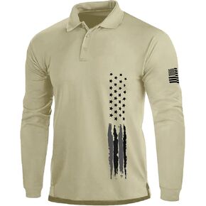 Men's Long Sleeve Polos Shirt USA Flag Graphic Stretch Casual American Patriotic Golf Polos for Men