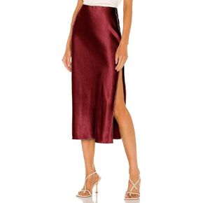 Sheface Women's Satin Midi Skirt High Waist Side Split Silk Cocktail Party Skirt Elastic Waistband Flared A-Line Midi Skirts