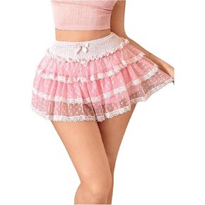 Women's Y2K Tiered Layer Skirt Elastic High Waist Mini Skirt Mesh Bow Front Ruffle Hem Cake Skirt Sexy