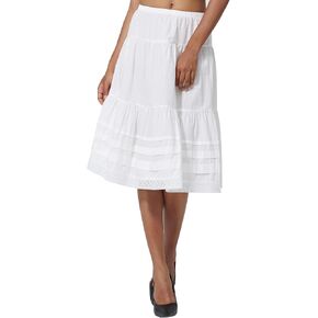 100% Cotton Women White Maxi Skrit Elastic Waist Peasant A Line Flowy Swing Lace Skirt Dress No Lining