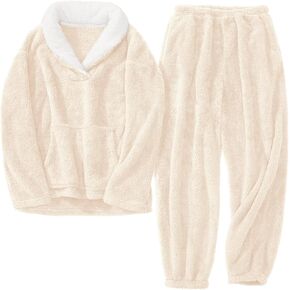 HEEKEPK Womens Fluffy Pajamas Set Fleece Fuzzy Winter Warm Pj Sets Pullover Pants Plush 2 Piece Loungewear Sleepwear Pockets