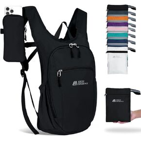 Hiking Backpack 15L Small Daypack Lightweight Packable Hiking Travel Foldable Water Resistan for Women Men (Black)