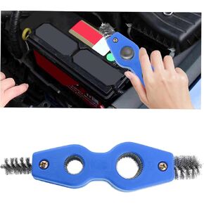 Car Battery Terminal Cleaner,Stainless Steels 4-In-1 Battery Post Cleaner for Battery Post Adapter & Battery Clamps,Multi-Purpose Car Cleaning Accessories Battery Brush (Blue)