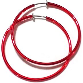 Clip-on Earrings Red Hoop Earrings Simple Thin 2 inch Hoop