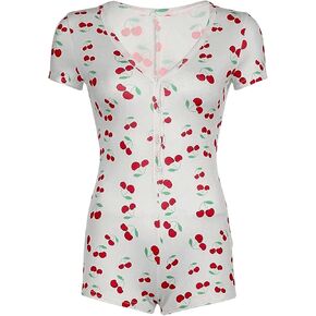 Women's Plus Size Graphic Print V Neck Jumpsuit Bodycon Button Short Sleeve Romper