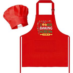 R HORSE 2Pcs Christmas Kid Apron and Chef Hat Set, Xmas Red Adjustable Children Red Kitchen Apron, Dress up Role Play Chef Toy Cooking Baking Painting Training Kits for Kids Birthday Christmas Gift