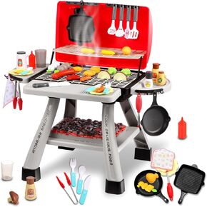 Play Kitchen - Kids Kitchen Playset with Play Food, Kitchen Toys Grill with Simulated Smoke Sound & Light, 41Pcs Pretend Play Toys Kitchen Set Outdoor Toys for Toddler 3-5