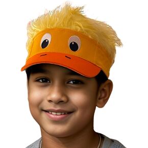 Popfizzy Funny Duck Hat with Hair for Boys and Girls, Wig Hat, Fake Hair Hat, Crazy Spiked Hair Cap, Hat with Hair Attached, Youth Halloween Baseball Hat, Adjustable One Size