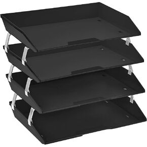 Acrimet 4 Tier Side Load Letter Tray Facility, Desktop File Organizer, A4 Letter Size Paper Organizer, Minimalist Storage Solution Paper Tray for Office, Home, Classroom (Plastic, Black Color)