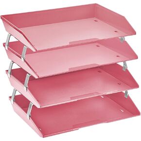 Acrimet 4 Tier Side Load Letter Tray Facility, Desktop File Organizer, A4 Letter Size Paper Organizer, Minimalist Storage Solution Paper Tray for Office, Home, Classroom (Plastic, Solid Pink Color)