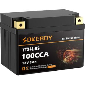 YTX12-BS Motorcycle Battery, 350CCA Na+ Battery, 12V 9Ah Sodium Battery for ATV, UTV, Jet Ski, Snowmobile