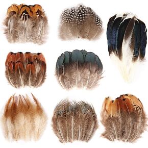 THARAHT 240pcs Mix Colour Eight Style Spotted Small Natural Bulk Feathers 2-3 Inches for for Sewing Crafts Clothing Jewelry Wedding Hair Hats Dream Catcher Decoration Guinea Fowl Feathers