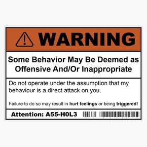 Warning: Offensive Behaviour Vinyl Waterproof Sticker Decal Car Laptop Wall Window Bumper Sticker 5"