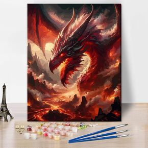 TUMOVO Dragon Paint by Numbers for Adults Fire Dragon DIY Adult Paint by Number Kits on Canvas Fantasy Landscape Painting by Numbers Oil Painting Art Crafts 16x20 in