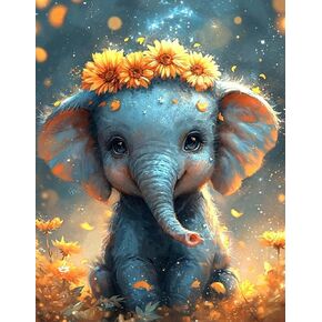 CLAKINLA Cute Elephant Diamond Art Painting Kits for Adults, 5D Baby Elephant Diamond Art Painting, Floral Diamond Art Painting Little Elephant Diamond Dots Painting for Home Decor 12x16inch