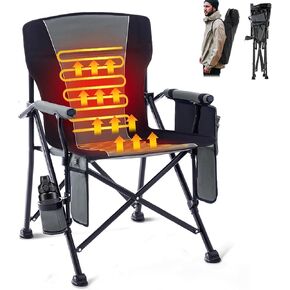 Homcosan Heated Camping Chair Outdoor Heated Folding Chairs with 3 Heat Levels for Back & Seat Portable Heated Lawn Chairs for Patio Outdoor