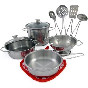 PowerTRC Real Steel Kid Pots and Pans Play Set for Toddlers| Pretend Kitchen Cooking Dress Up Mini Pots and Pans Toy Set for Ages 3+