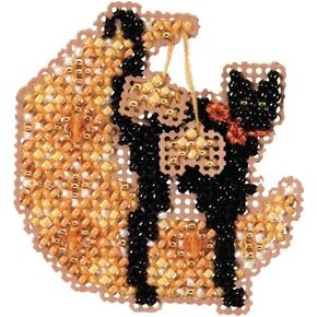 Moon Kitty Beaded Counted Cross Stitch Halloween Ornament Kit Mill Hill 2005 Autumn Harvest MHAH72