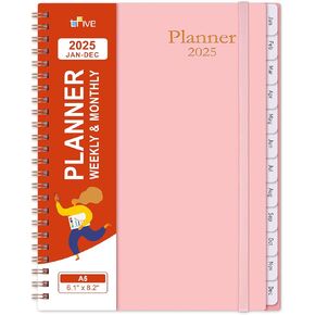2025 Planner, Weekly ＆ Monthly Calendar Planner, Jan 2025 - Dec 2025, A5 6.1" x 8.2", Planner 2025 with Tabs, Flexible Cover, Wire bound, Includes Contacts, Notes, Reference Pages - Blue