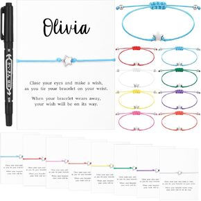 Misdary 16 Set Birthday Bracelets Gifts Personalized Wish Bracelet Adjustable Star Friendship Bracelet DIY Name Make a Wish Cards with Pen Jewelry Birthday Gift for Friends